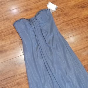 NWT David's Bridal Fogfoil Split A-Line Floor Length Dress in Pewter, 4